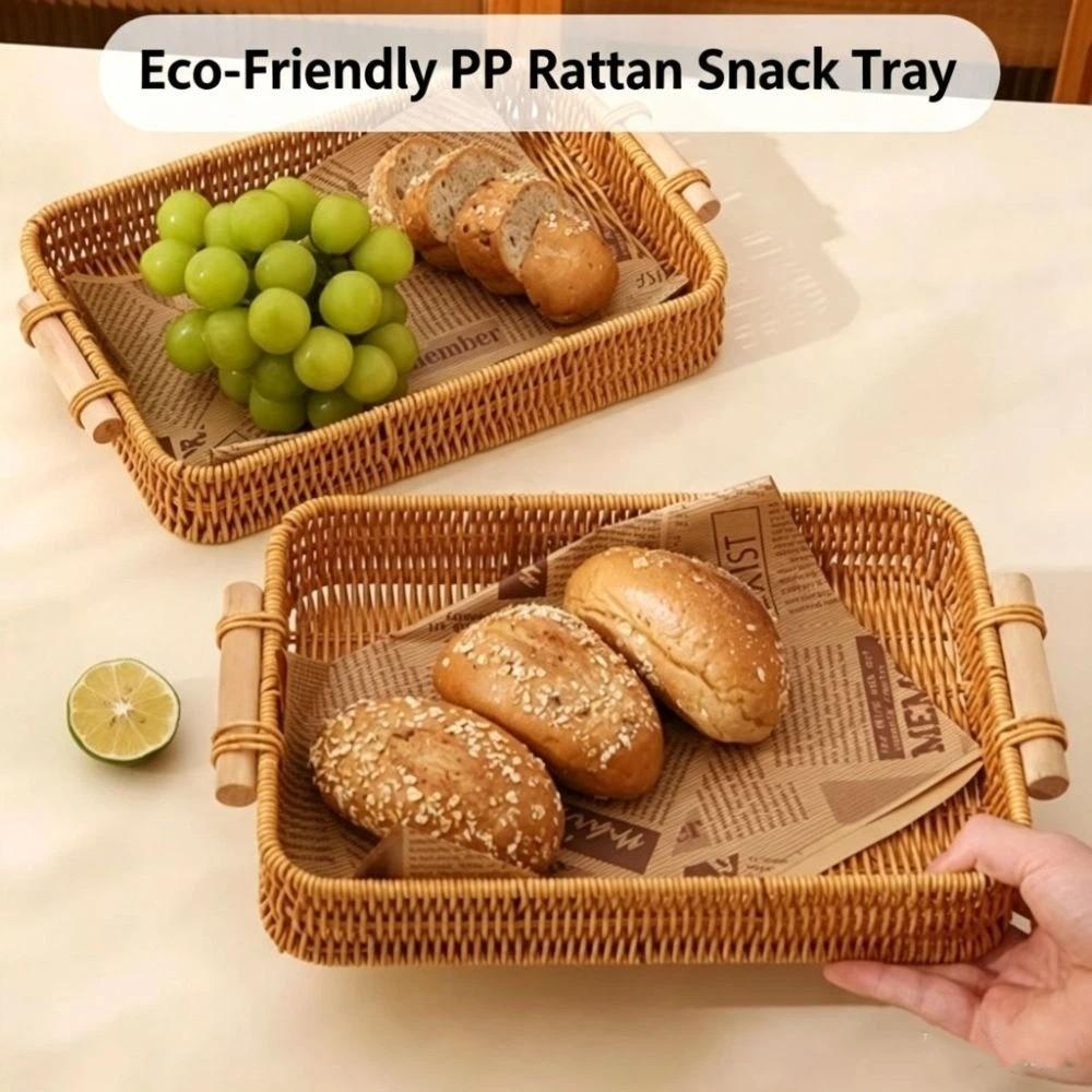 Rectangular Woven Storage Basket Shallow Bin Food Plate Snack Plate Handwoven Basket Kitchen
