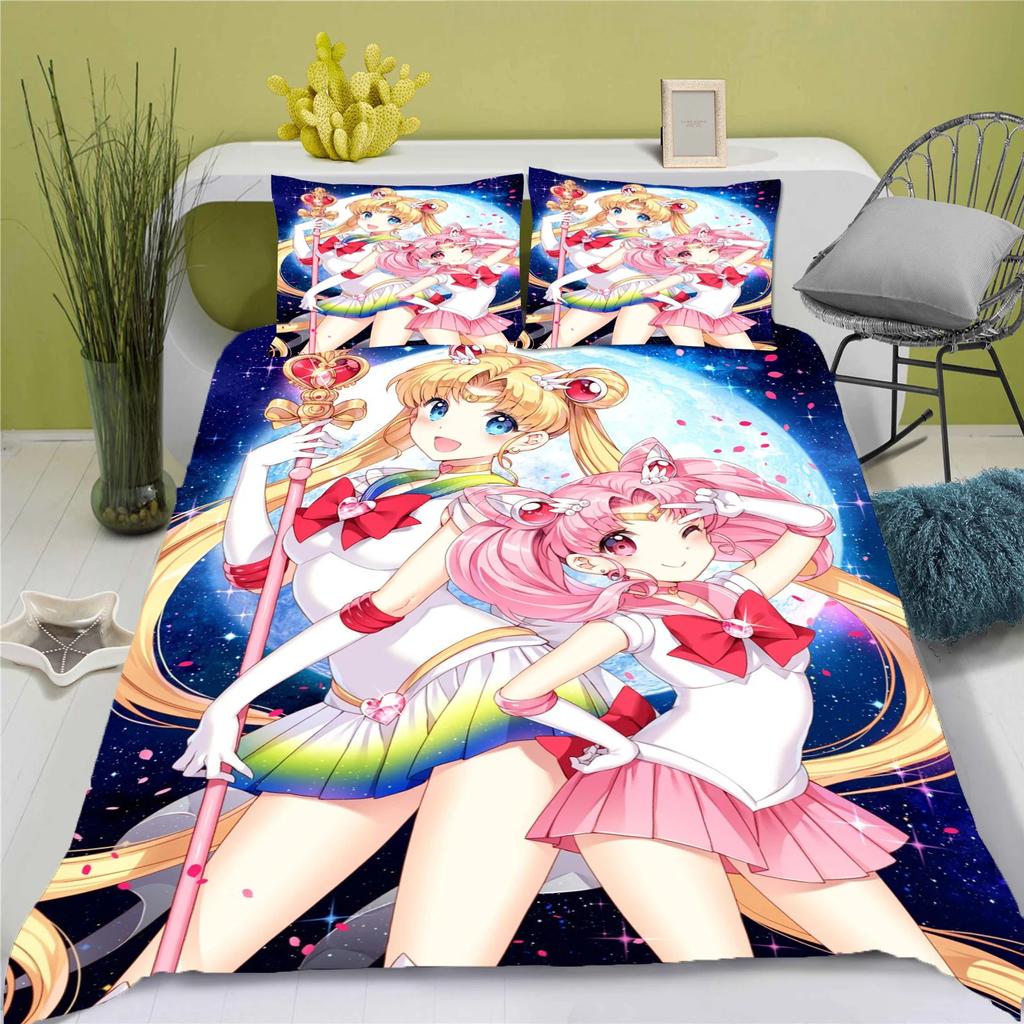 3D Anime posteľná súprava Sailor Moon obliečka na paplón 100% polyester vhodná pre deti a dospelých 3-dielna súprava 1 obliečka na paplón