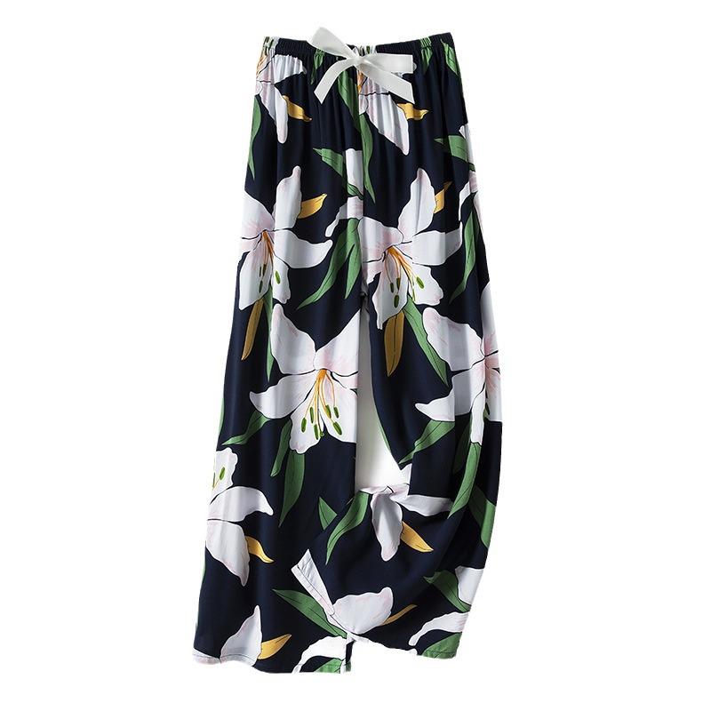 Women's Summer Pajama Pants - Cotton & Rayon, Thin Style, Wide-Leg, Loose Fit, Ideal for Spring & Autumn, Suitable for Home or Outdoors.