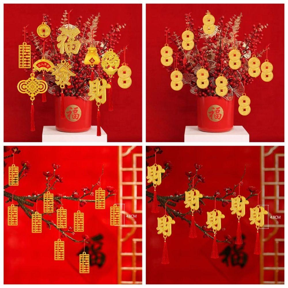 6pcs/10pcs Waterproof Potted Plant Year of the Dragon Spring Festival Hanging Pendant  Lucky Mascot