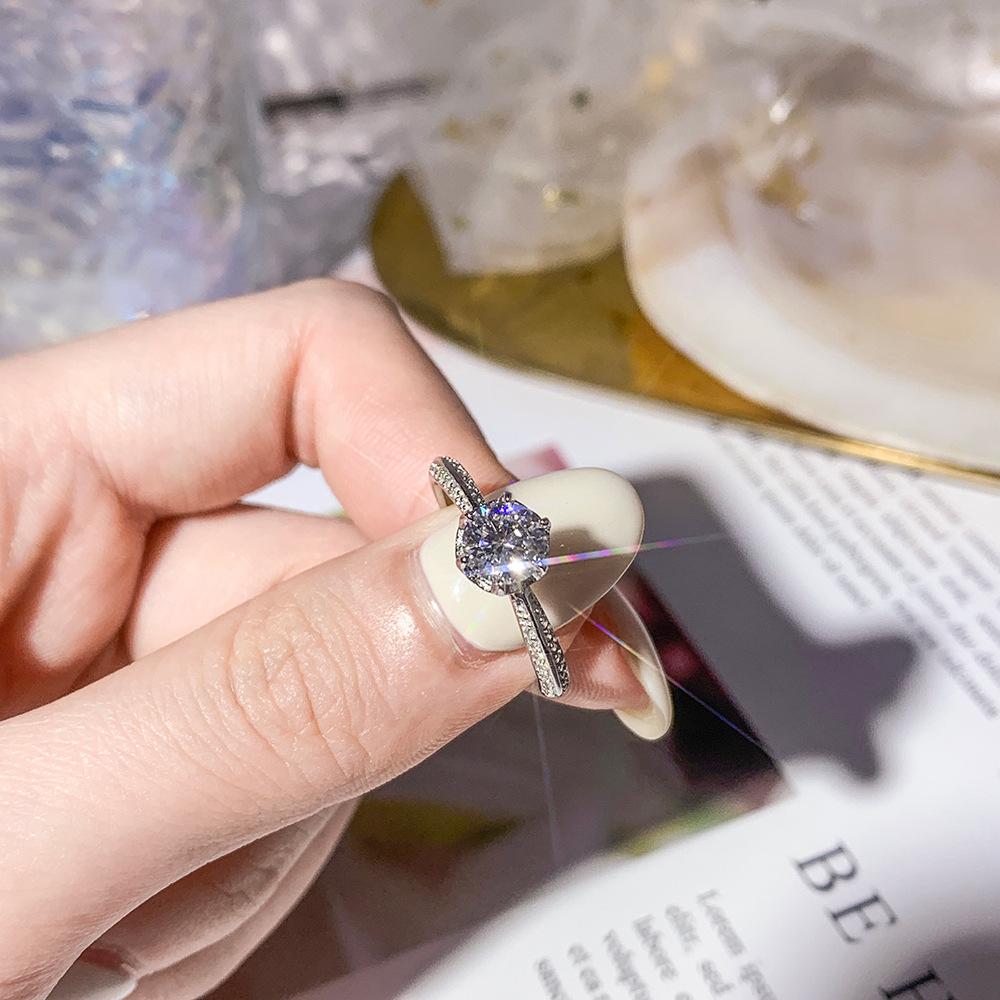 925 Sterling Silver Fashion Light Luxury Six-claw Zircon Bud Ring Birthday Party Anniversary Wedding Gift