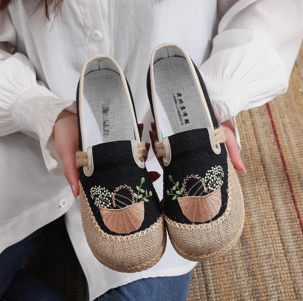 Damskie etniczne buty płócienne - Styl Starego Pekinu, Okrągły nosek, Płaska i lekka podeszwa, Miękka podeszwa, Buty w stylu casual