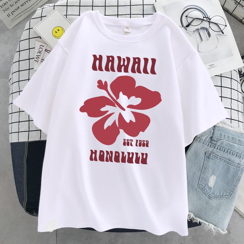 

Hawaii Est 1959 Honolulu Print T-Shirt Women Summer O-Neck T Shirts Cotton Breathable Short Sleeve Sport Casual T Shirt 3XL