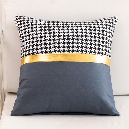 Square Pillow Case Houndstooth Solid Color Golden Strap Splicing Thickened Sofa Bed