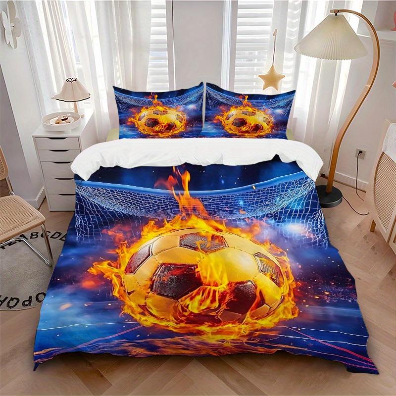 3pcs set Soccer Fireball 1 Quilt Cover + 2 Pillowcases, All Seasons Bedroom Setting, Perfect for Home and Dorm Decor a178
