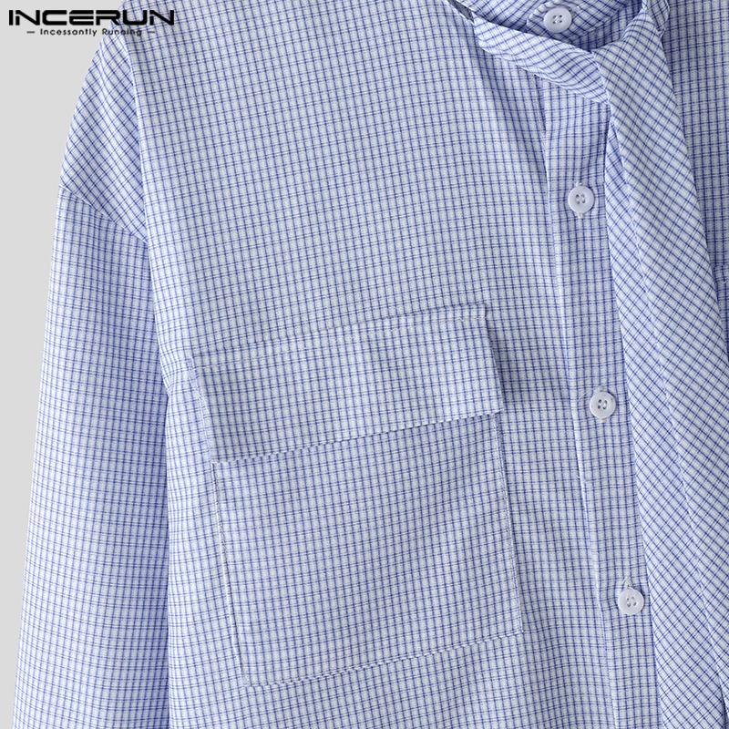 INCERUN Two Pieces Men Stand Neck Striped Long Sleeve Shirts Short Pants Casual Sets