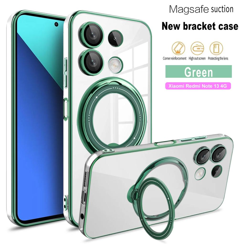 Plating Ring Magnetic Support Transparent Phone Case For Xiaomi A3 14 Pro Ultra 13 13T 12T 11T Pro Poco X6 M6 F5 X4 X3 4G 5G