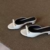 2025 new French patent leather black bow sandals women's versatile simple low-heeled casual open-toed slippers