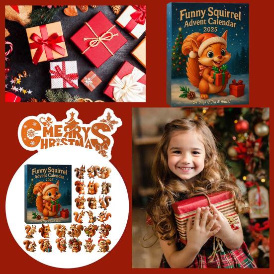Veverčí adventní kalendář 2025 24denní vánoční odpočítávací kalendář s 24 2D akrylovými veverčími ozdobami pro sváteční výzdobu stromku