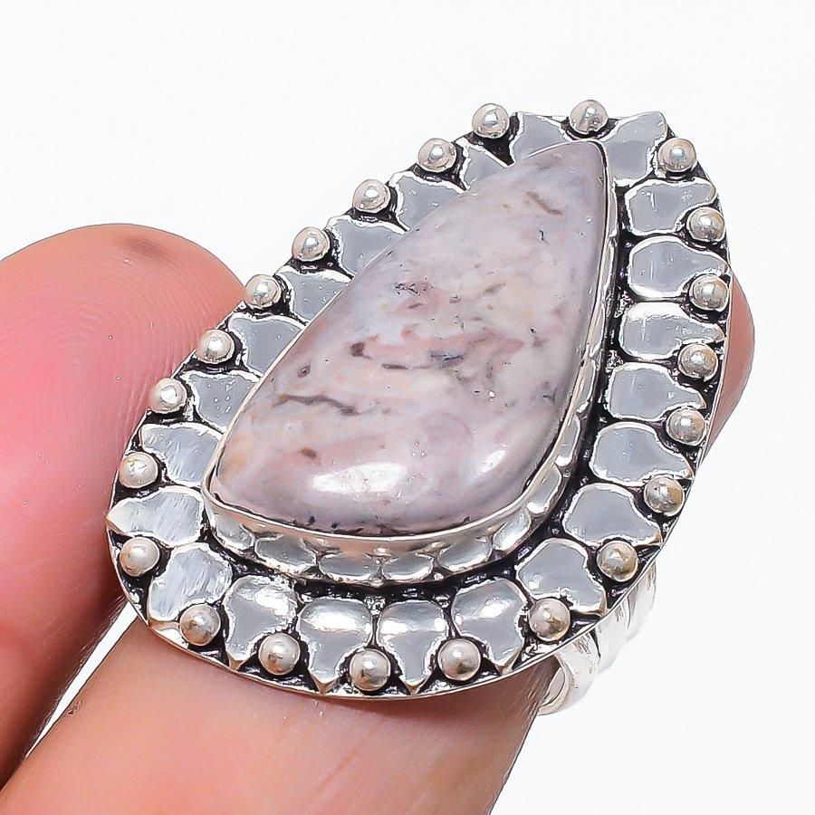 Natural Cappuccino Jasper Gemstone 925 Sterling Silver Jewelry Ring Size 8 U6F80