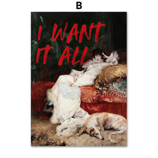 Vintage Flower Noble Girl Portrait Abstract Feminist Art Canvas Painting Posters And Prints Wall Pictures For Living Room Decor No Frame