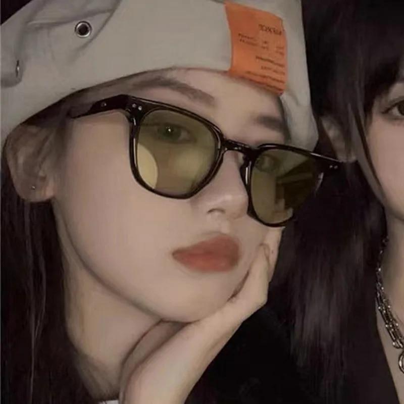 Fashion Korean Yellow Shades Vintage Square Cycling Sunglasses Women Oversized Sun Glasses Fashion Uv400 Eyewear  Goggles