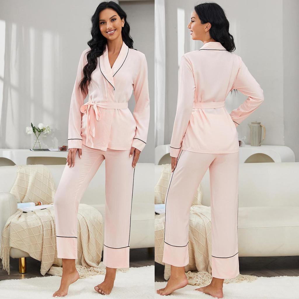 Women’s Sleeping Suits BRIGHT DEER Long Sleeves Robes Long Pants Set 2 Pieces Pajamas Home Clothing Sleep Lounge Wear