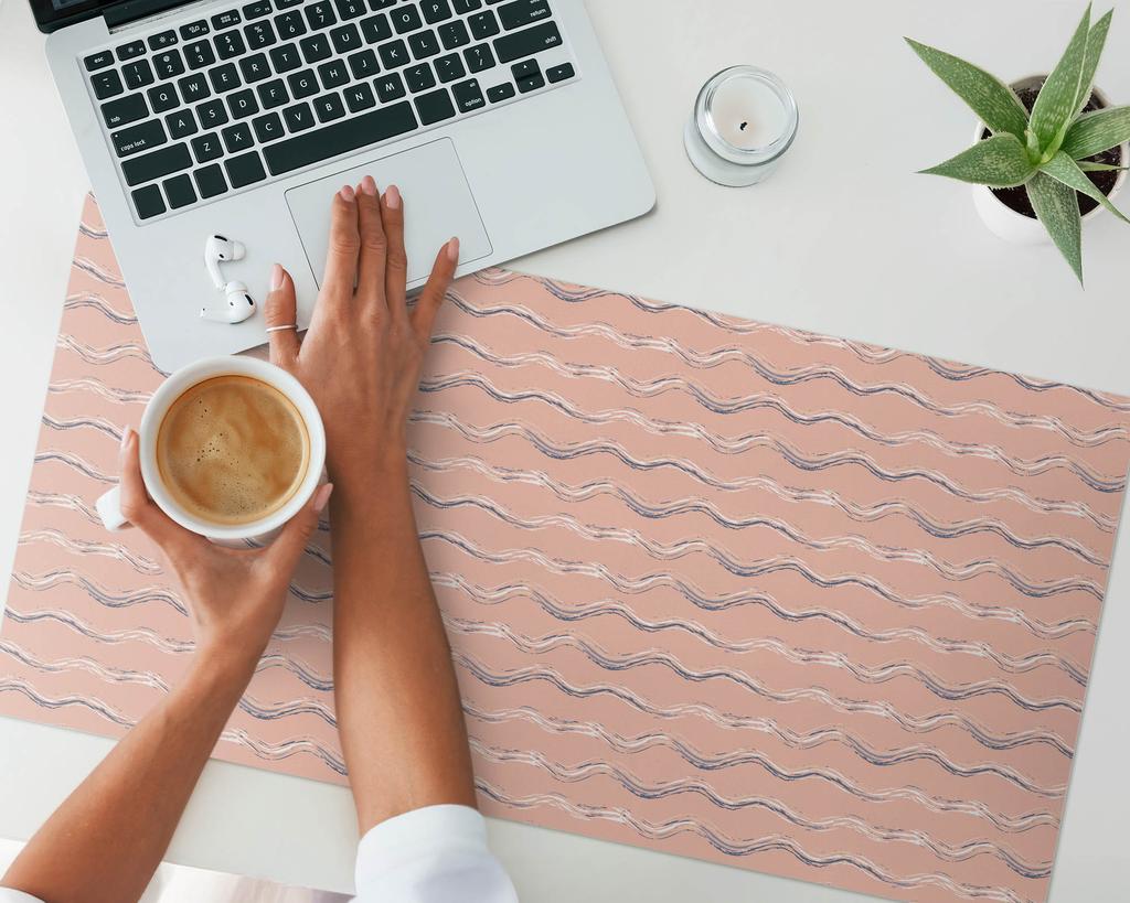 Modern Desk Mat for Remote Work Wavy Lines Pastel Colors 90X45 Cm