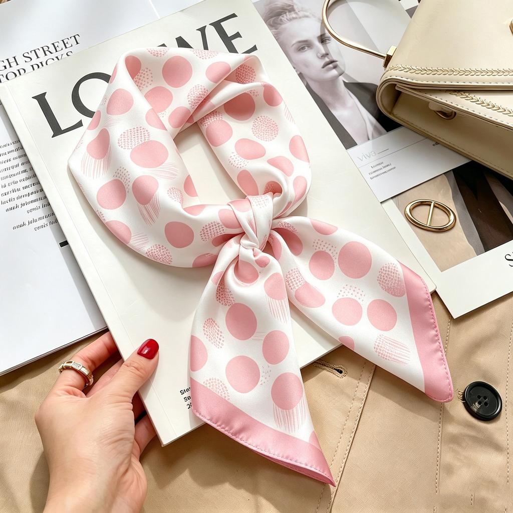 Commuter elegant flower silk scarf women's contrasting color retro printing satin scarf shirt with multi-purpose decorative small scarf