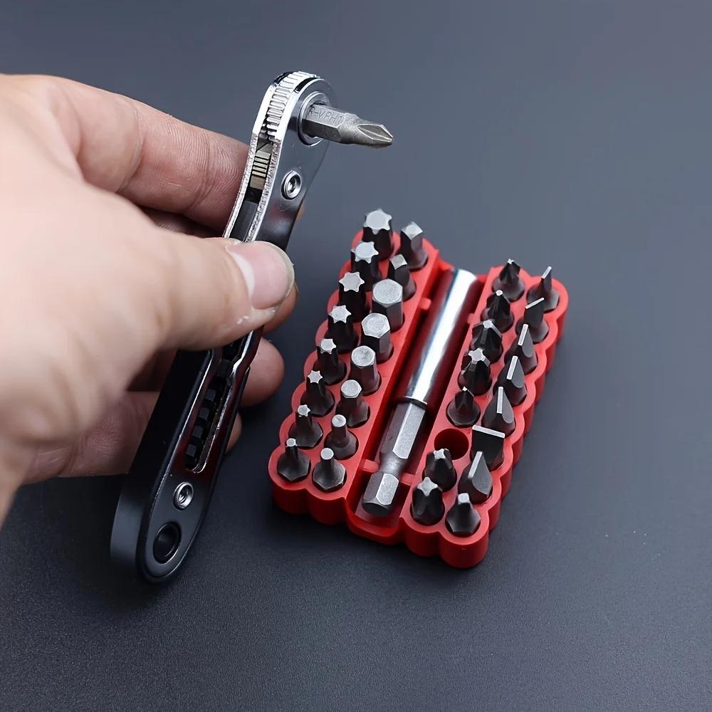 34-in-1 Mini Ratchet Wrench Set, 36 Teeth Double-sided, Including Screwdriver Handle And Hex/ Cross Head