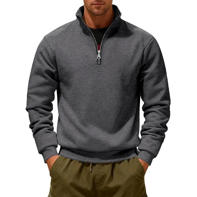 Winter Fleece Heavy Sweatshirts Loose Outdoor Men's Warm Half Zipper Stand-Up Collar Pullover Sports Hoodie Men