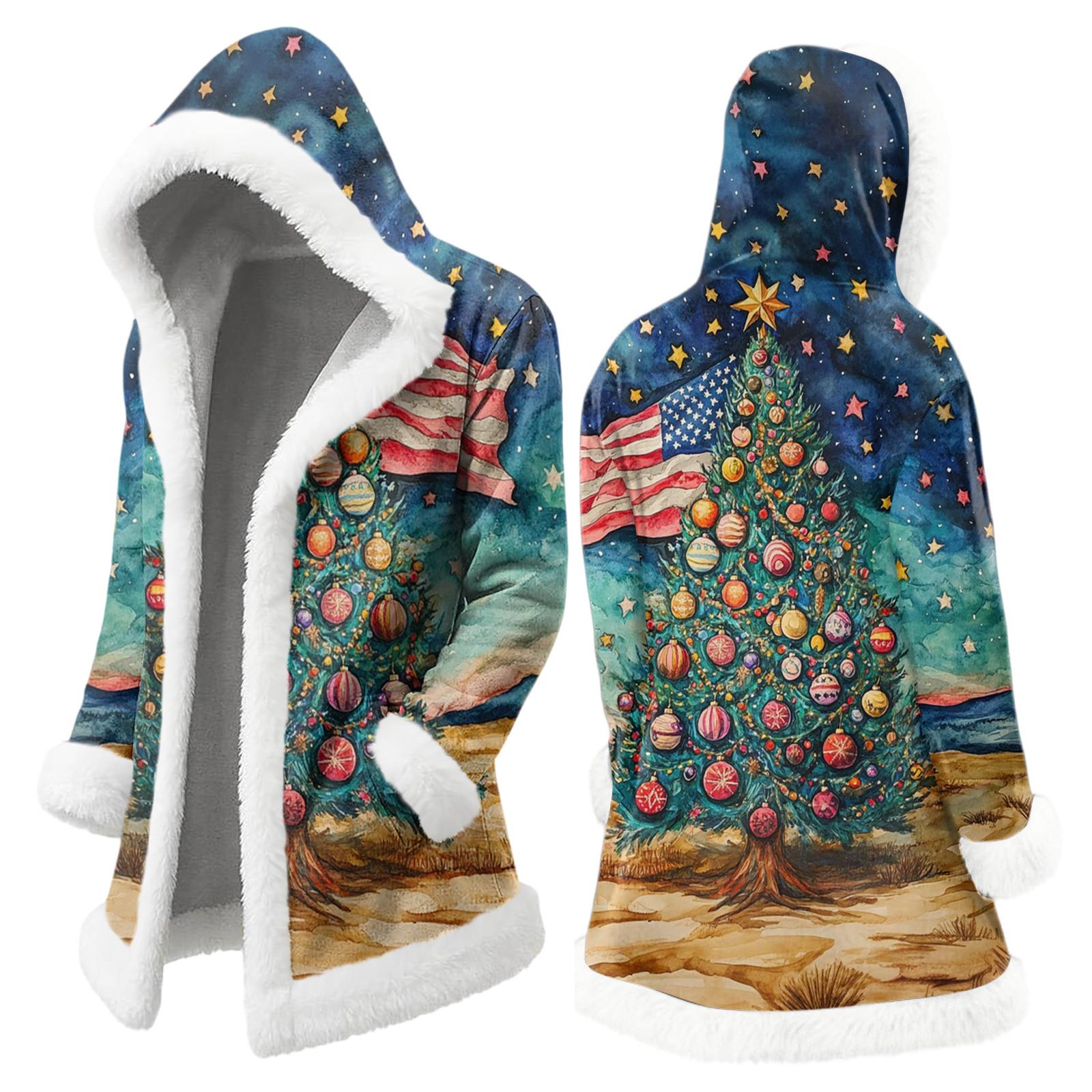 

Мужской рождественский длинный кардиган с капюшоном и карманами, теплая куртка XL