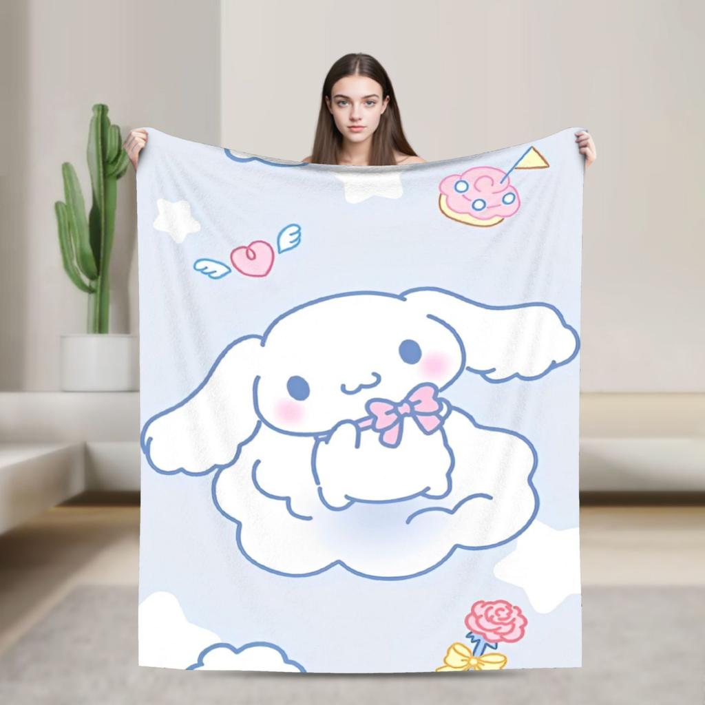 Cinnamoroll Decken Cartoon Flanell Großartige Atmungsaktive Überwurfdecken für Bett Sofa Dekoration