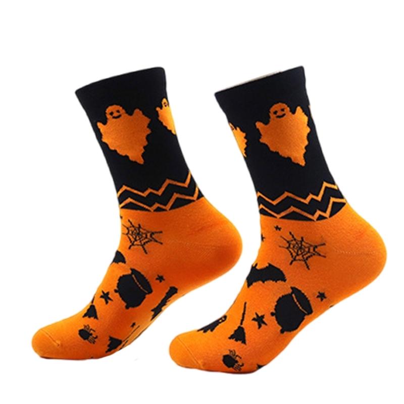 Comfortable Cotton Crew Socks with Spooky Ghostly Pumpkin Pattern for Halloween Festivities Middle Tube Calf Socks