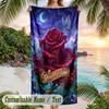 Roses Butterflies Garden Theme Quick Dry Beach Towel Custom Name Text Print Large Sand Resistant Towel Beach Vacation