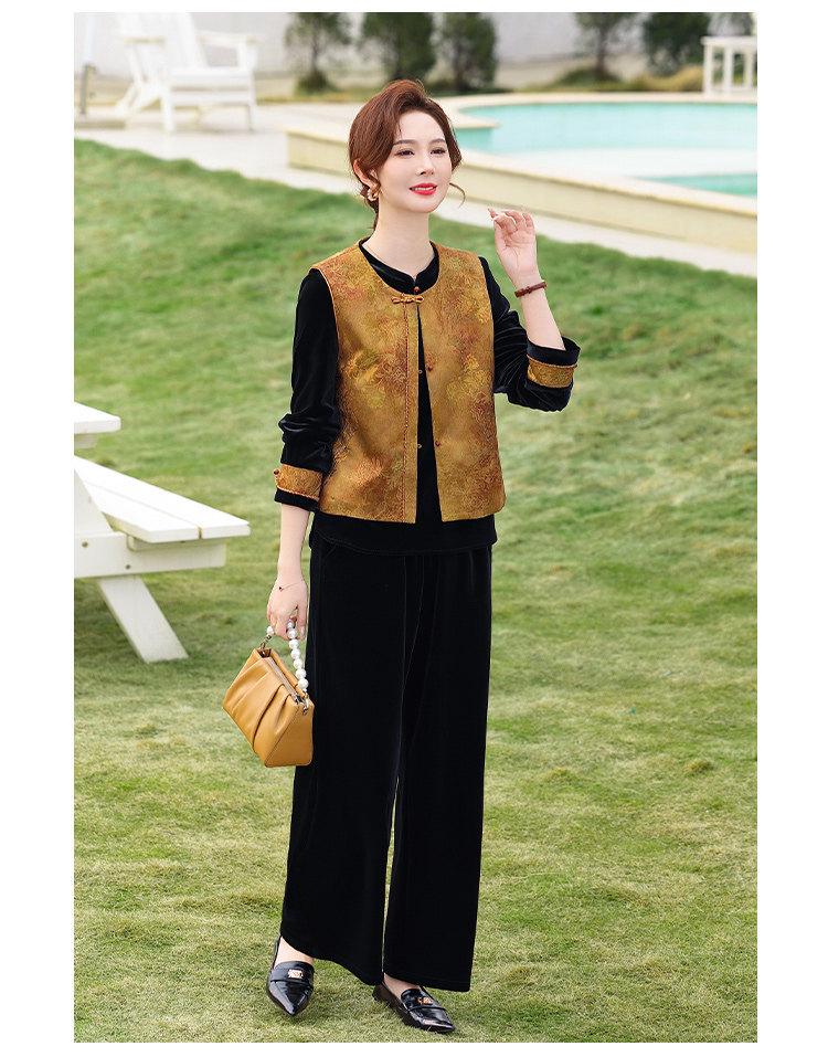 Chinese Gold Velvet Vest Set for Middle-Aged Women - Spring/Autumn Noble Lady Style