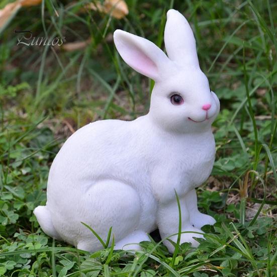 Cute Bunny Figurine 2Pcs Realistic White Rabbit Garden Statues, Weatherproof Resin Sculpture for Yard Bonsai Decoration Patio, Animal Ornament,