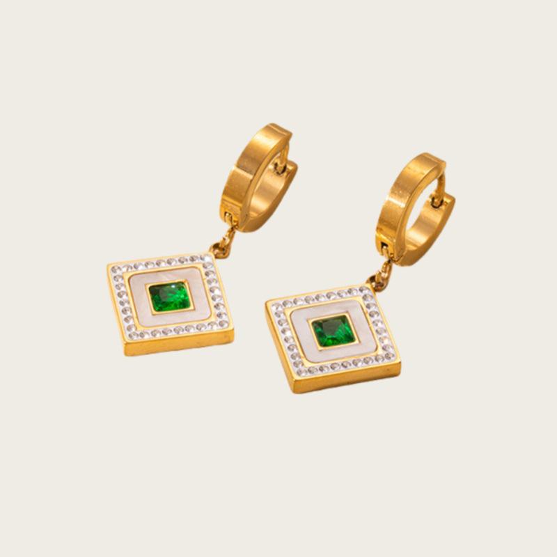 Элегантные геометрические серьги-пусеты с разноцветными драгоценными камнями из золота 18 карат