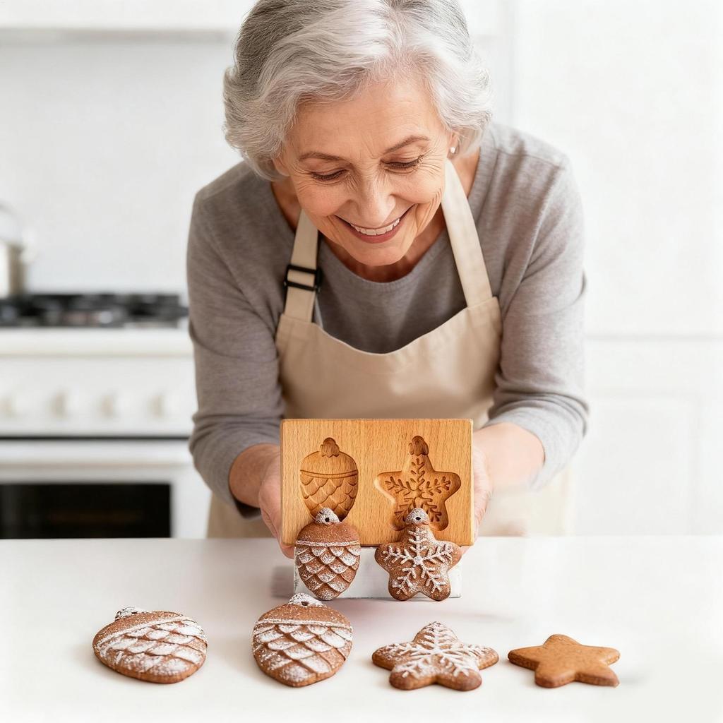 Cookie Stamps 3D Realistic Mold Cookie Making Tool Decorative Baking Supplies Wooden Cookie Pine Nut Cutter Stamps For Christmas