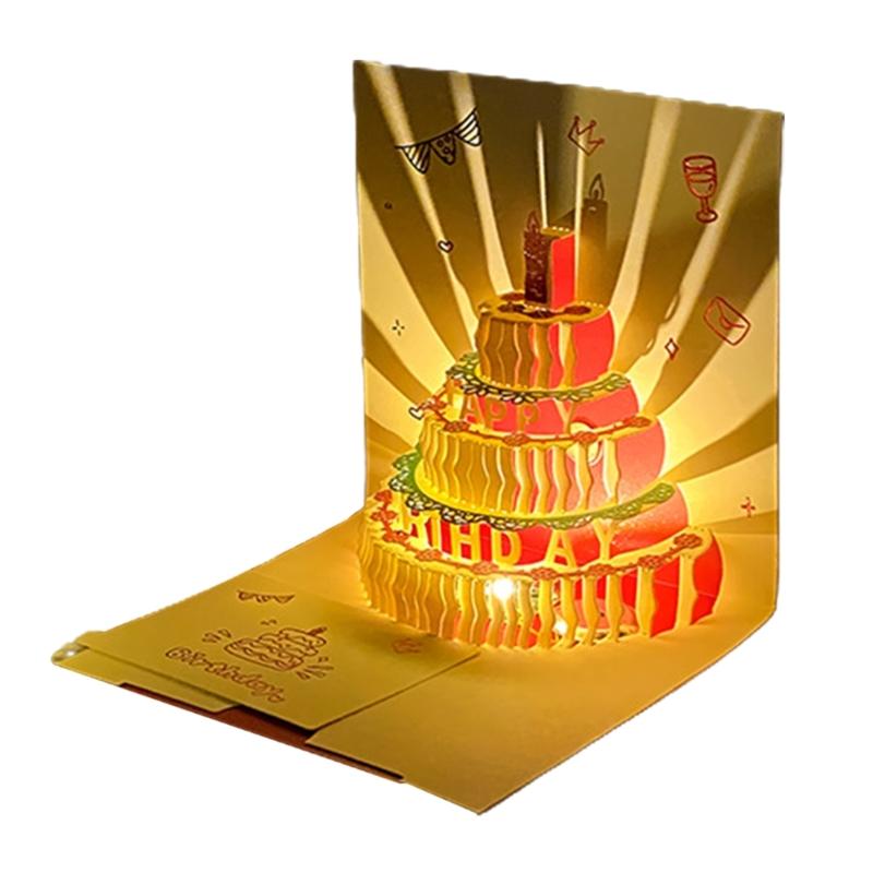 3D Hudební Narozeninový Dort Karta LED Světlo Pop-Up Přání s Obálkou pro Všechny Příležitosti Dívka Dítě Manželka Pohlednice Drop Ship
