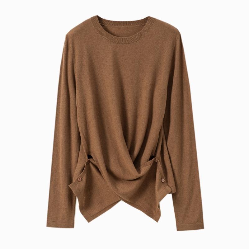 Details ingenious autumn and winter all-wool careful machine design thin wool sweater women's versatile design sense advanced