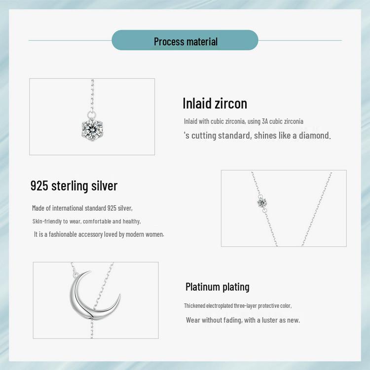 Everle Minimalist Moon Y Necklace: S925 Sterling Silver, Rhodium-Plated, Zircon Adorned Versatile Jewelry for Women.