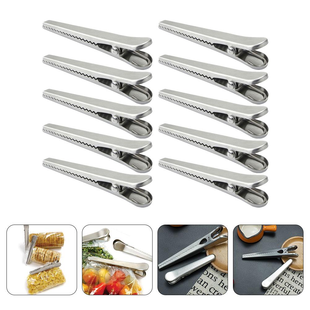 10 Pezzi Pinze a Coccodrillo in Acciaio Inox Morsetti Sigilla Sacchetti Alimentari Fermagli per Carta da Cucina Fermagli Riutilizzabili per Snack Pinza a Molla Ufficio