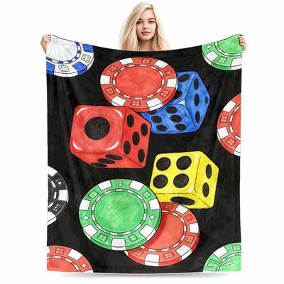 Dice and Poker Chips Pattern Blanket for Game Room Decoration Blanket, Suitable for Use In the Bedroom, Living Room, On the Sofa