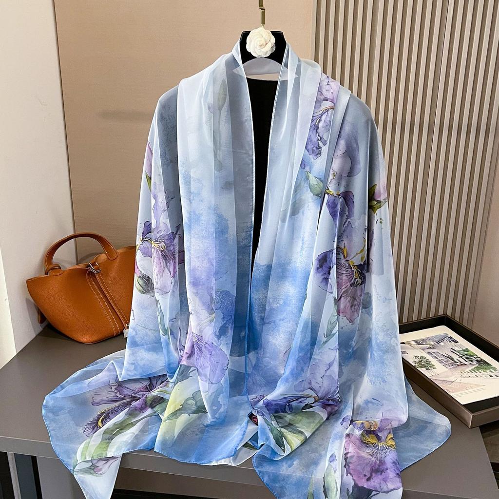 180*135cm Summer Silk Scarf Women Outdoor Shawl Bandanna Foulard Female beach Fashion Luxury Oversized Shawl Head Hijab Wrap