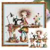 Full Embroidery Eco-cotton Thread 11CT Printed Line Girl Cat Cross Stitch Kit Artwork 40x40cm/ 45x45cm Home Docor for Friend