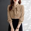 Women Casual Bows Round Neck Loose Long Sleeve Elegant Blouse