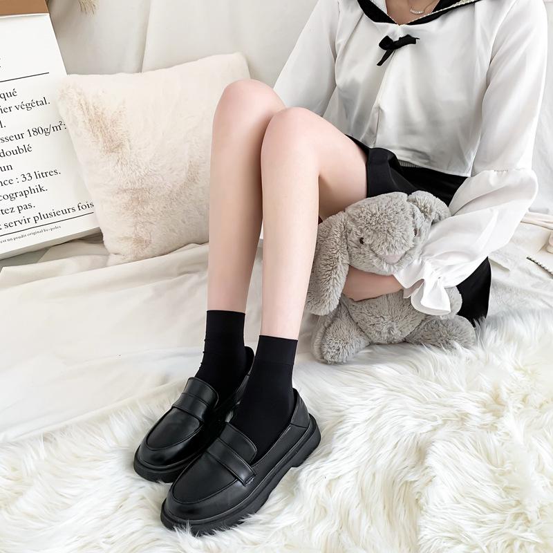 JK Women's Over-the-Knee Black & White Mid-Tube Stockings - Thin, High Calf Socks for Spring & Summer.