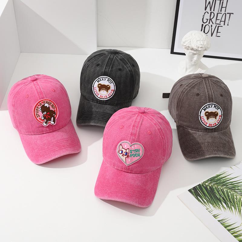 

Couple Teddy Bear Heart Women s Japanese Washed Duckbill Baseball Cap - Trendy Spring/Summer Sunshade Adjustable (54-59cm)