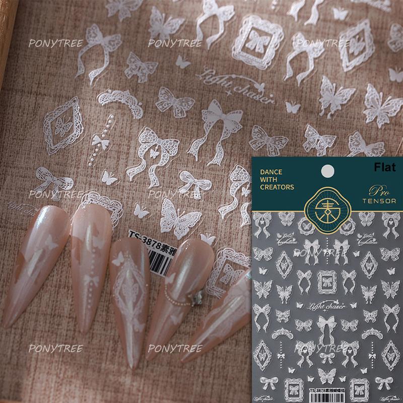 Retro White Lace Fabric Piece Bowknot English Letter Decorative Border Irregular Cloth Block Adhesive Nail Art Stickers Decals