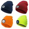 Black Led Knitted Beanie For Outdoor Night Running With Rechargeable Light Feature