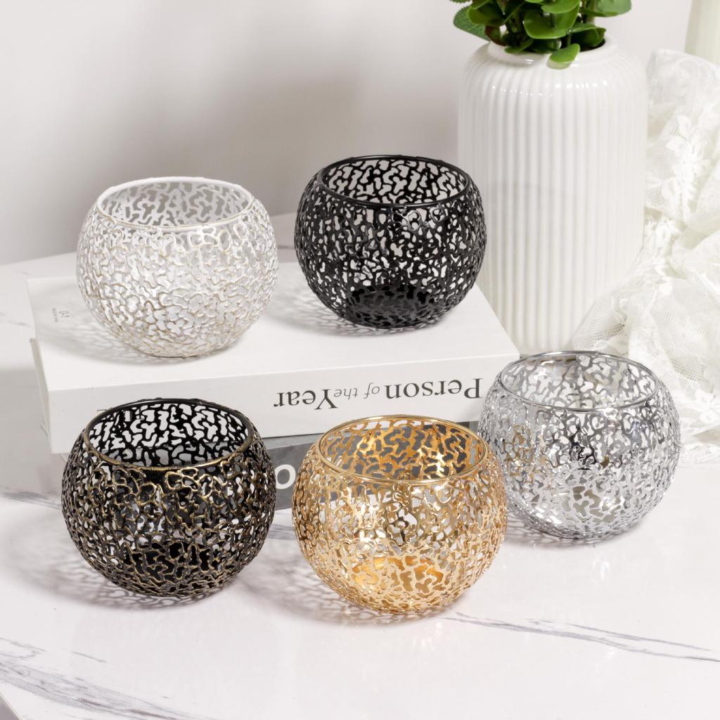 Golden Retro Electroplated Metal Candle Holder Cover Ornament with Ins Style Design