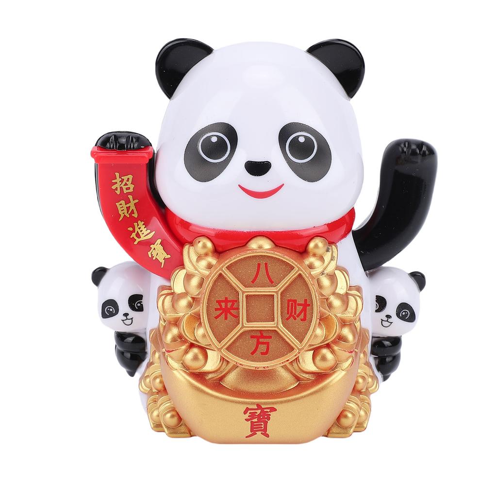 Solar Powered Panda Figurine Automatic Waving Arm Ornament for Car Dashboard Office Cashier Desk Decoration