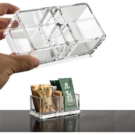 Clear Acrylic Two Lattices Tea Bags Holder Coffee Sugar Bag Case Guest Room Storage Boxes YTBH-001