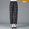 Ice Silk Floral Wide-Leg Pants for Middle-Aged and Elderly Women - Large, Loose, Casual, Straight-Leg Design
