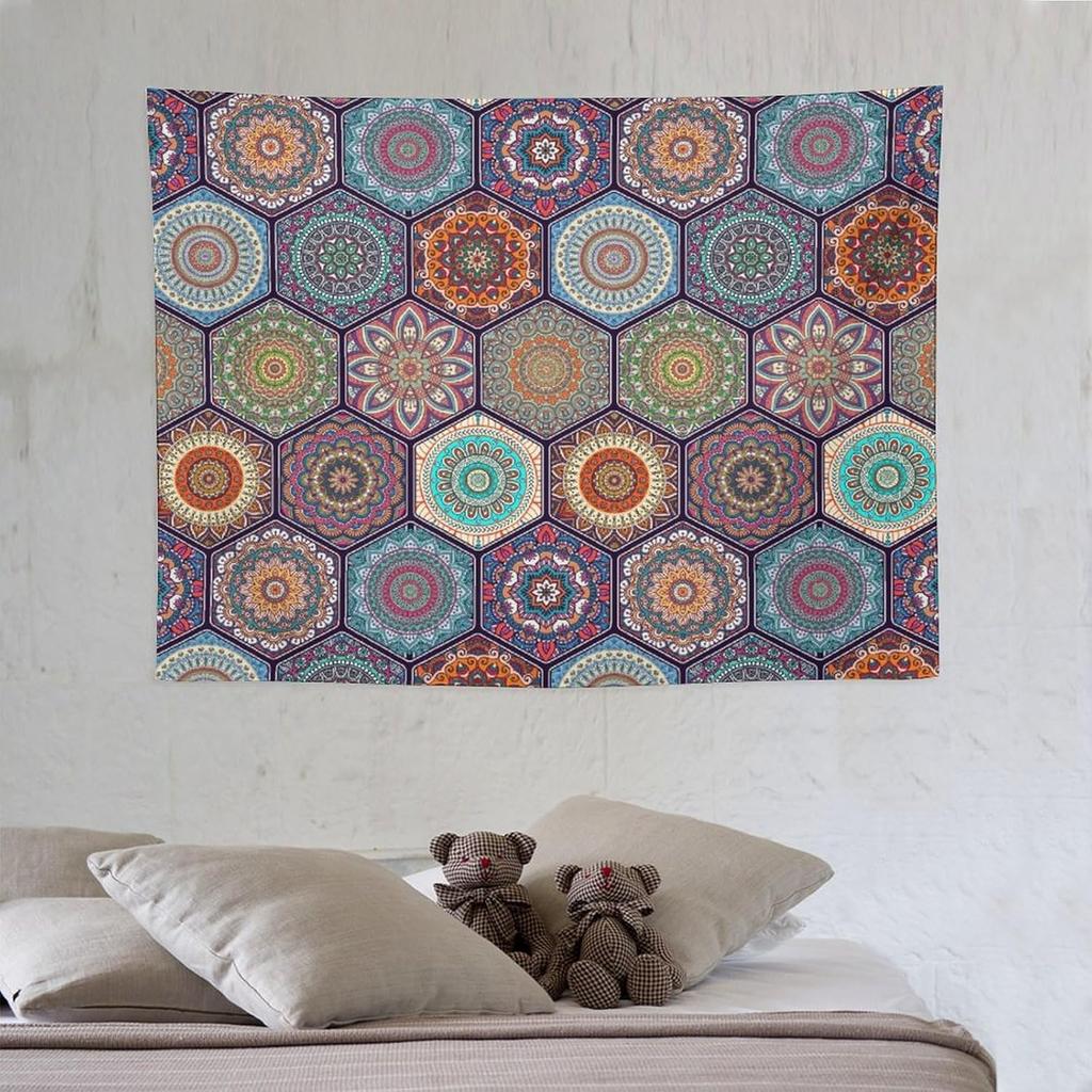 Vintage Bohemian Tapestry Wall Hanging Colorful Mandala Indian Pattern Tapestries Home Decor for Living Room Bedroom Apartment