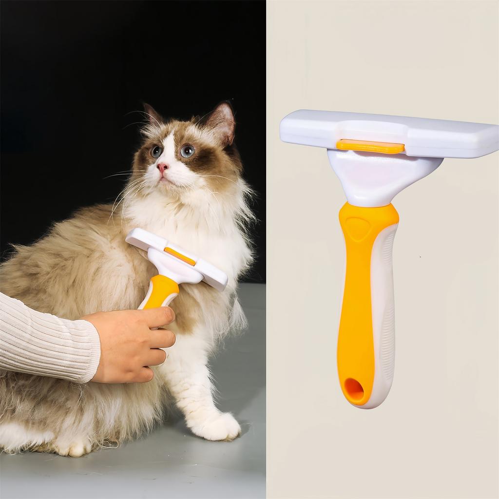 Pet Deshedding Tool, Stainless Steel Grooming Brush With One- Hair Release, Ergonomic Handle For Cats, Dogs, Rabbits (Orange)