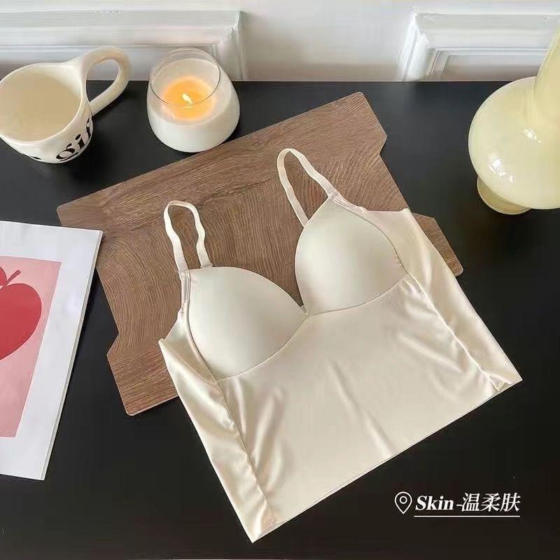 Ice silk sexy deep V suspender vest women's summer integrated chest pad Spice girls wear tube top bottoming shirt thin