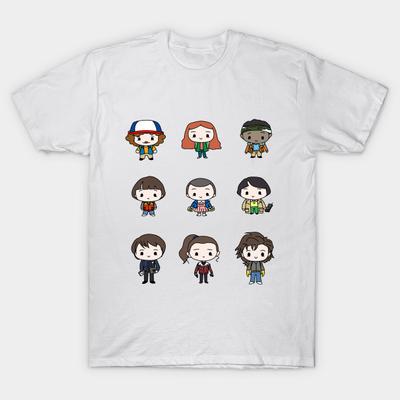 Herren Schwarzes Print-T-Shirt Stranger Things Kinder Fan Art No-Cut Transferpapier Print Baumwoll-T-Shirt