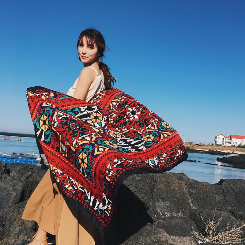 Ethnic Style Scarf, Sunscreen Shawl, Women's Summer Thin Style, Air Conditioner Silk Scarf, Fashionable Seaside Beach Scarf